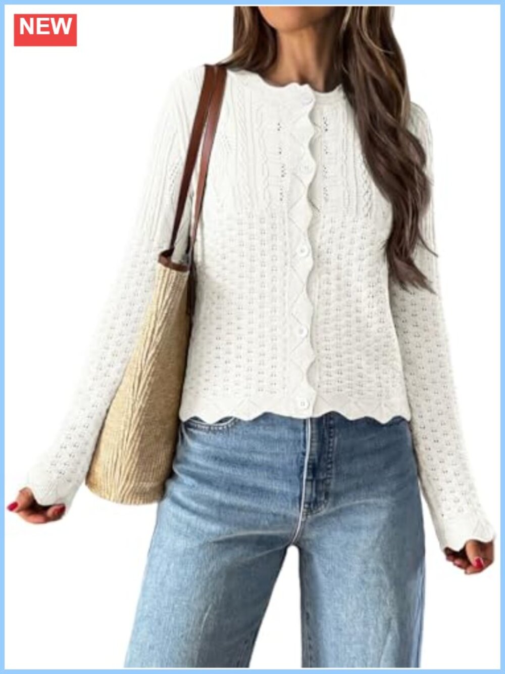 Crochet Cardigan 100% Cotton Lightweight Button Up Long Sleeve Women's